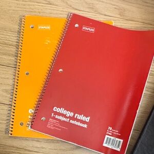 Staples Red and Orange College Ruled Notebooks